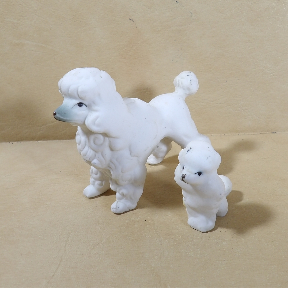 Set of 2 Vintage Mini French White Poodles Matte Finish